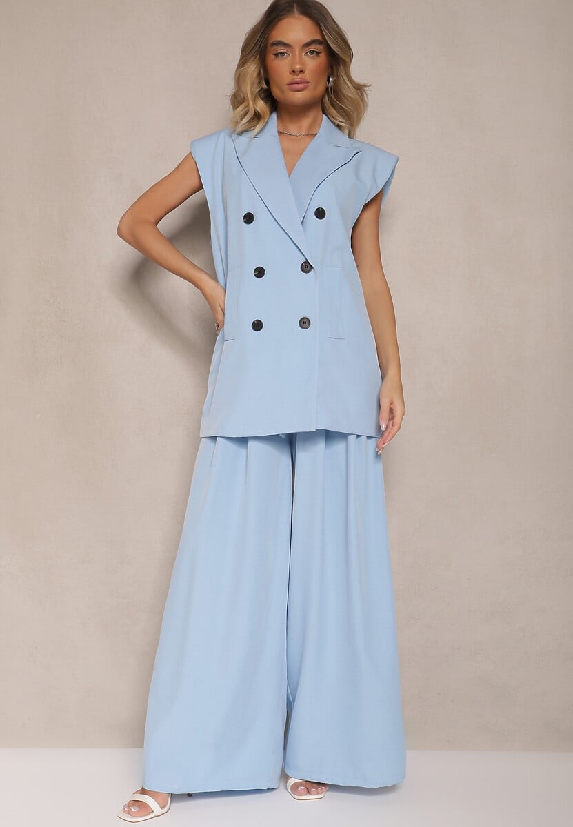 Czarne Spodnie Garniturowe o Szerokim Kroju High Waist Peavelle