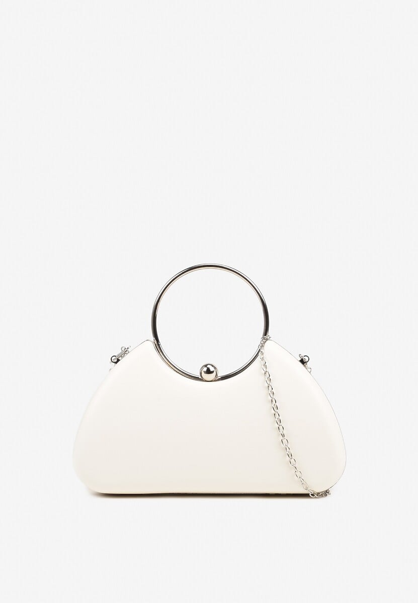 Biała Torebka Typu Kopertówka na Ramię i do Ręki Ozdobiona Metalicznymi Wstawkami Zarione