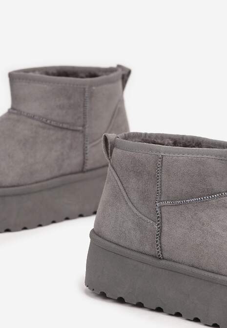 Szare Krótkie Śniegowce na Grubej Podeszwie Aranwen