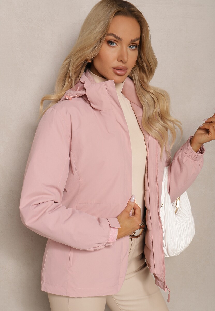 Ciemnoróżowa Kurtka z Pikowaną Odpinaną Stroną i Odpinanym Kapturem Doriona