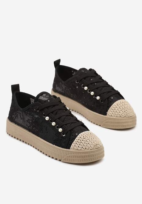 Czarne Ażurowe Trampki z Plecionką Ellisine