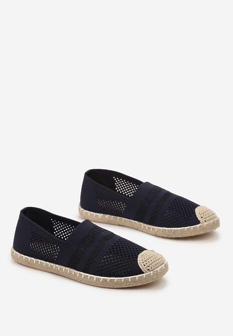 Granatowe Espadryle z Plecioną Cholewką przed Kostkę Mokosa