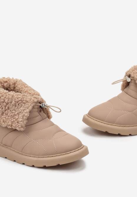 Ciemnobeżowe Śniegowce ze Ściągaczem i Ozdobnym Barankiem Tytusore