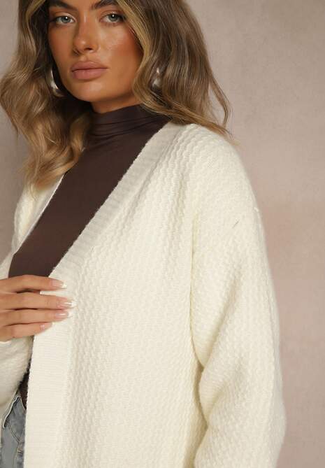 Jasnobeżowy Długi Kardigan Niezapinany z Bawełną Ferrive