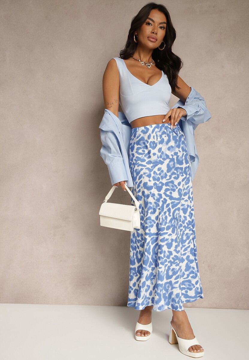 Brązowo-Beżowa Panterkowa Spódnica z Wiskozy High Waist Fevirellea