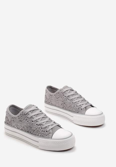 Szare Trampki Przed Kostkę z Ażurową Cholewką Shiliarre