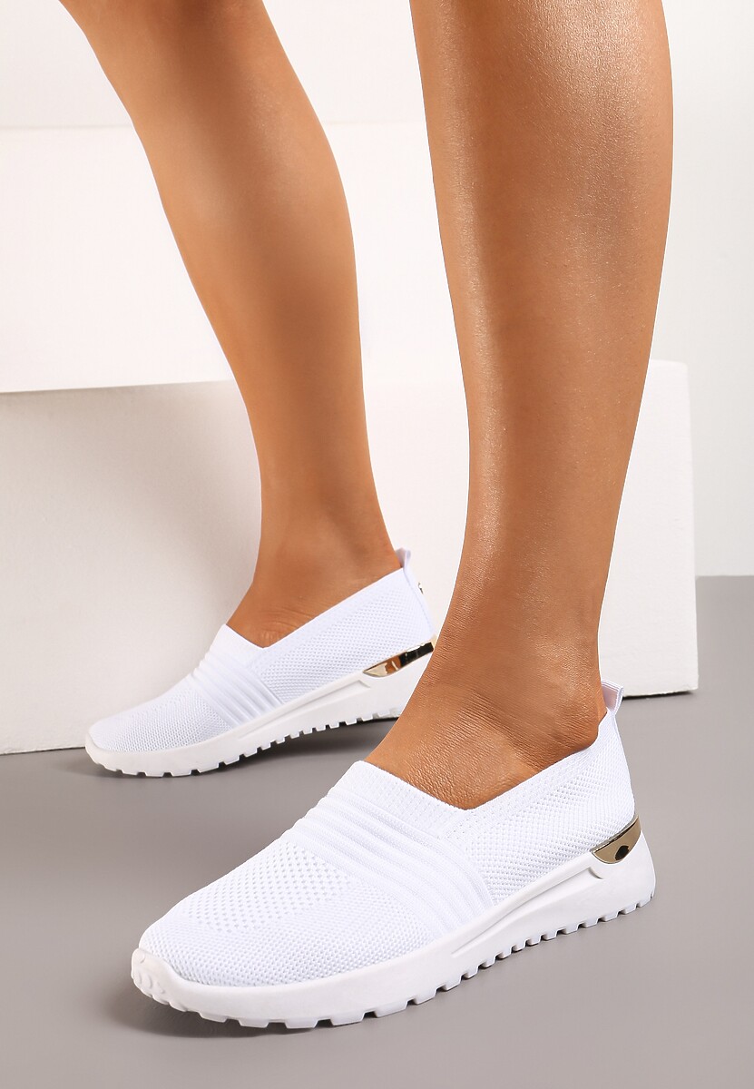 Białe Tenisówki Elastyczne z Metaliczną Wstawką na Zapiętku Jestella