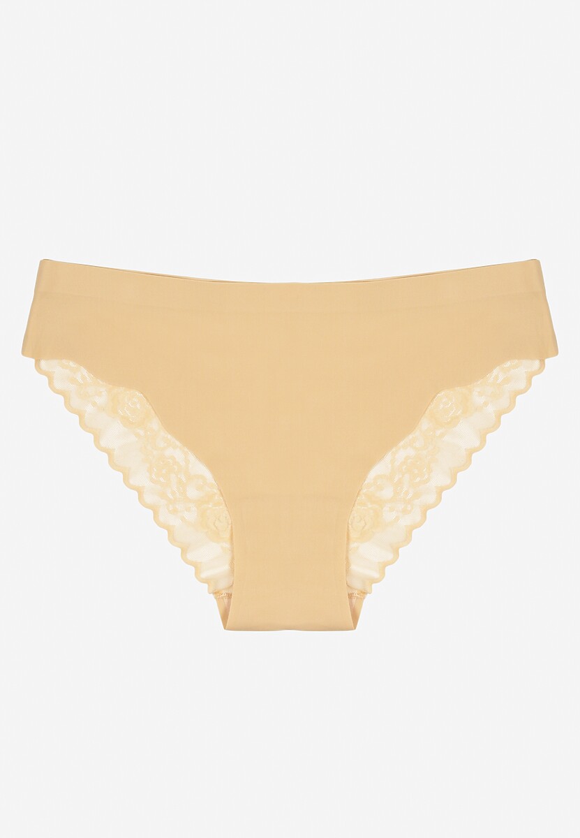 Beżowe Bezszwowe Majtki o Kroju Fig z Koronką Zeiarae