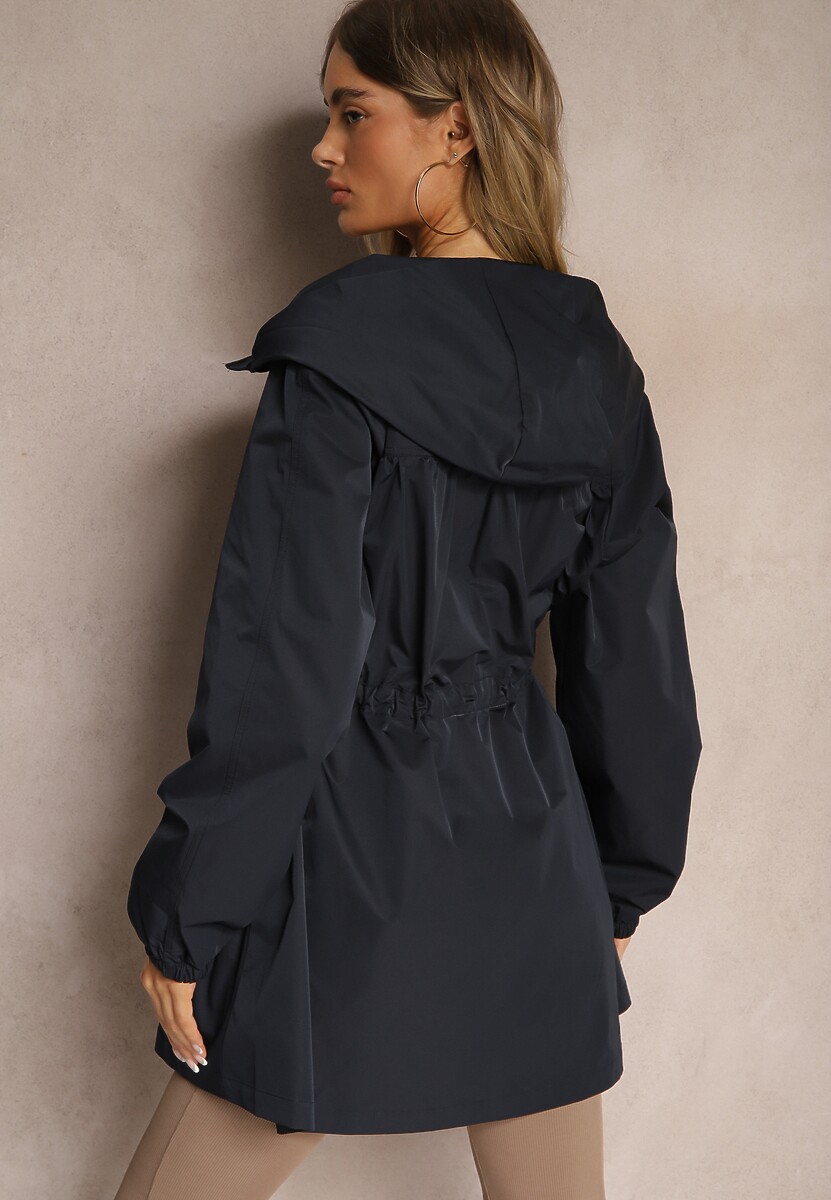 Granatowa Kurtka w Stylu Parki Wiązana w Pasie Nevithia