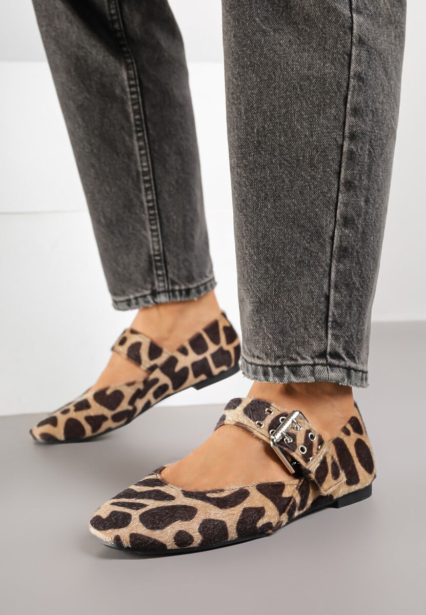 Panterkowe Balerinki Vices w Stylu Mary Jane ze Skórzaną Wkładką Rilaneia