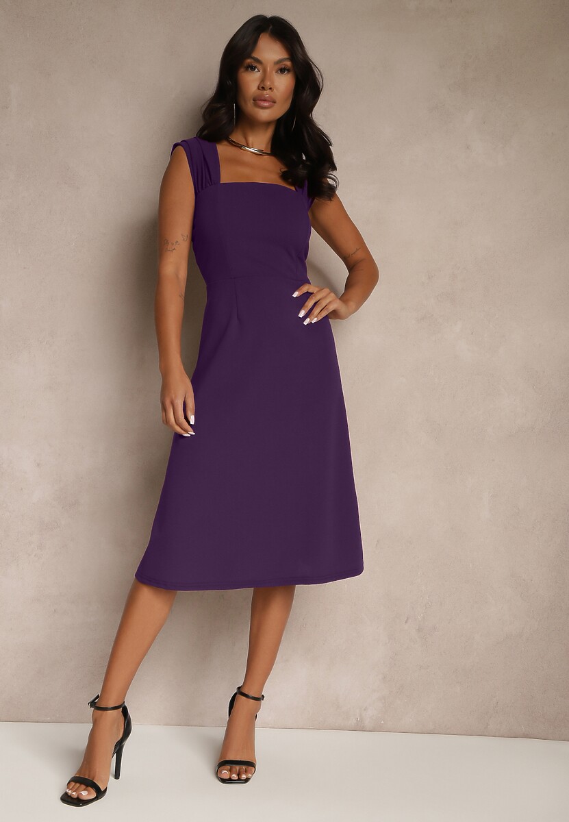 Zielona Klasyczna Sukienka z Szerokimi Ramiączkami Devielle