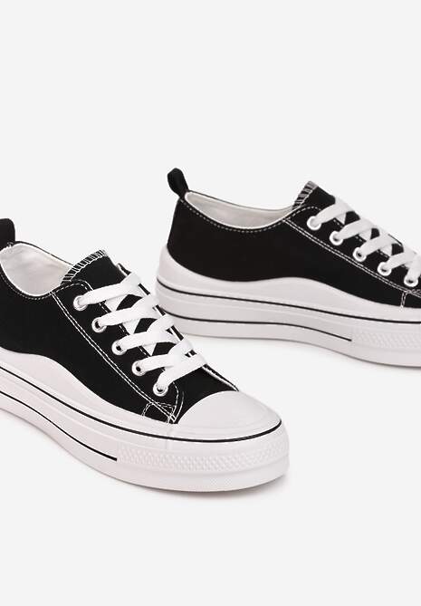 Czarne Sznurowane Trampki na Grubej Podeszwie Dayami