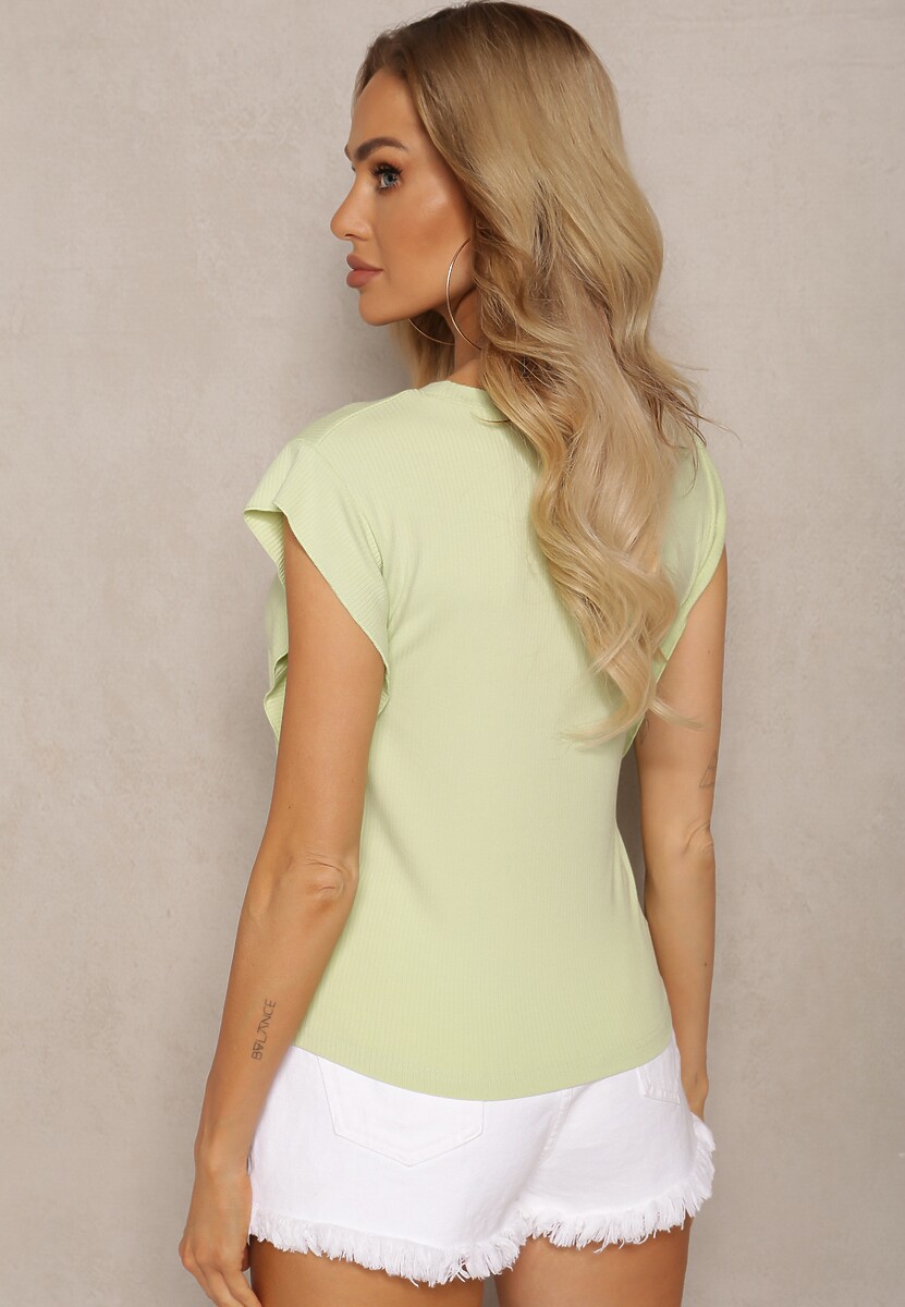 Jasnozielony Top z Wiskozy z Falbanką przy Rękawach Tialora