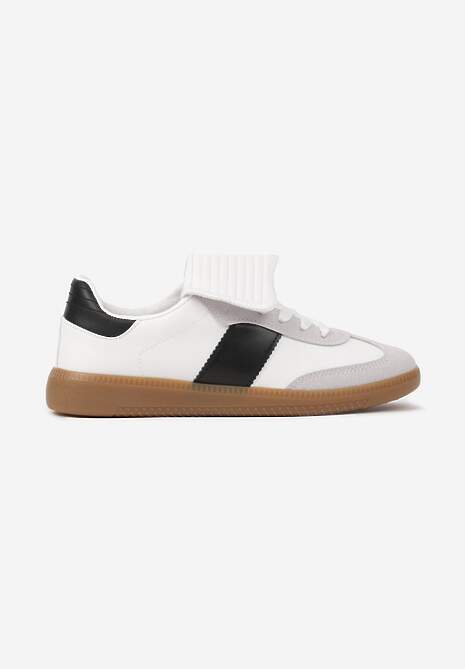 Biało-Czarne Sznurowane Płaskie Sneakersy z Geometrycznym Wzorem Felilva