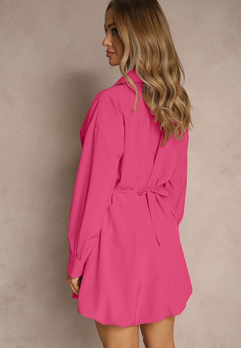 Fuksjowa Sukienka Koszulowa Typu Bombka Ozdobiona Paskiem Lavirivae