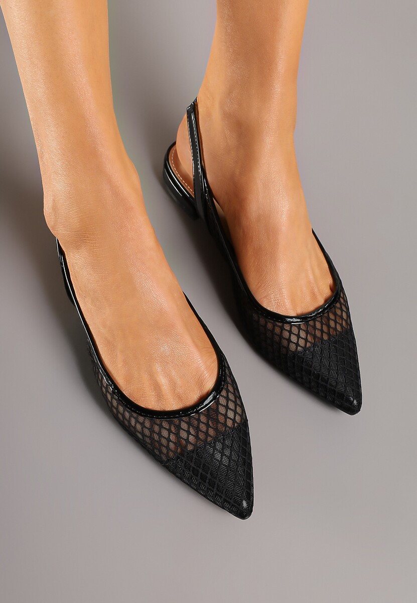 Czarne Sandały Typu Slingback z Siateczkową Cholewką Gallevia