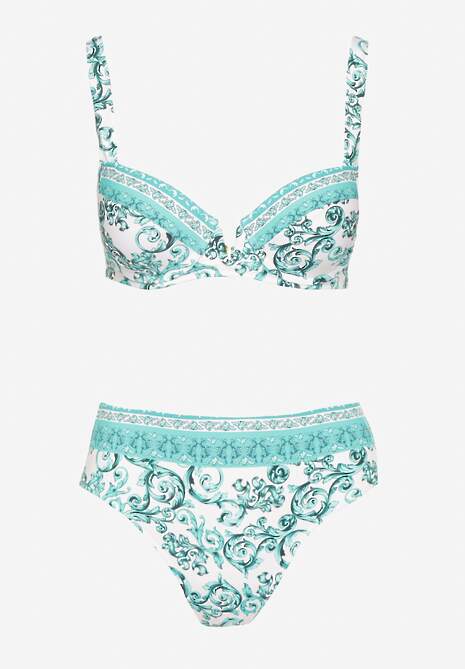 Jasnozielone Bikini Zdobione Ornamentalnym Printem Biustonosz i Figi Mirulea