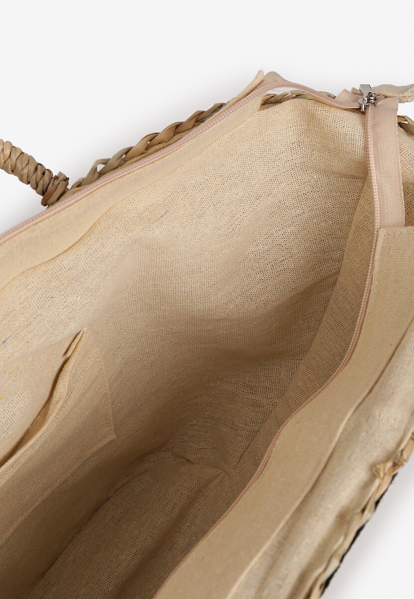 Czarno-Beżowa Torebka z Plecionki Ozdobiona Ażurowym Paskiem Belpia