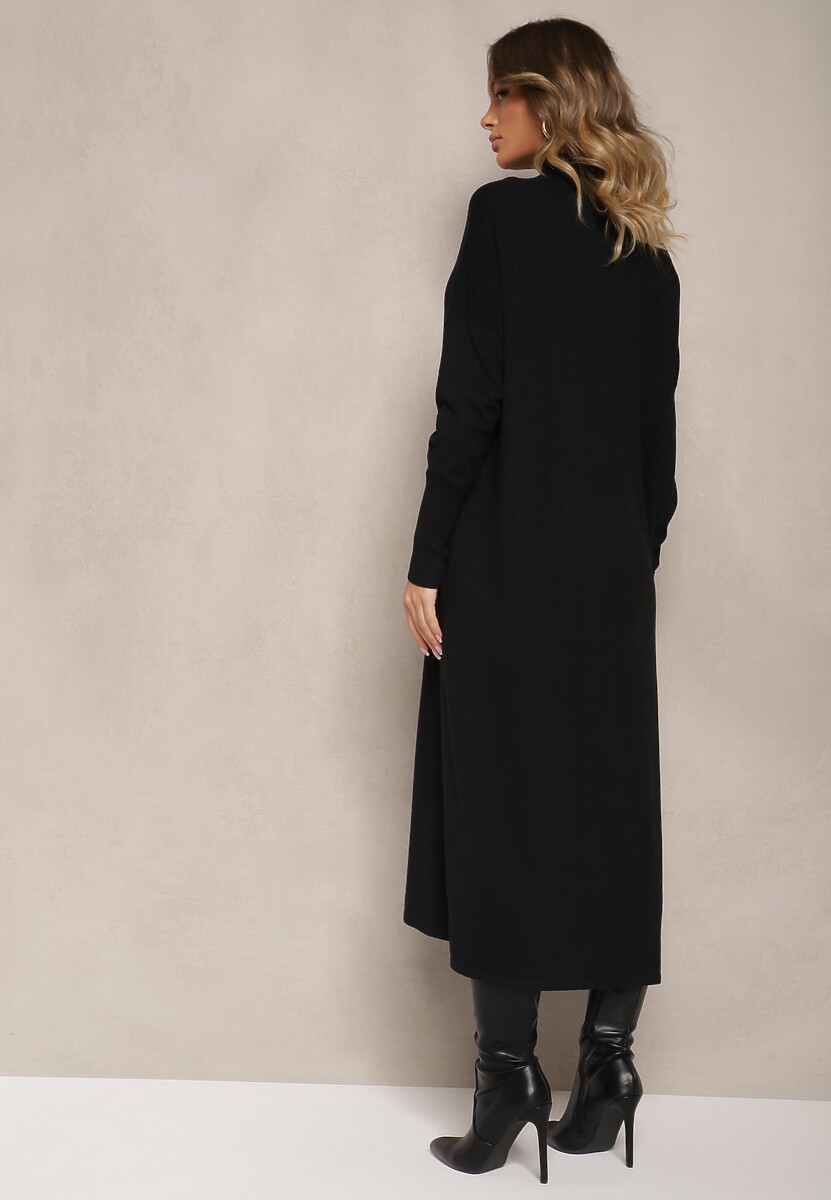 Czarna Pudełkowa Sukienka Sweterkowa z Wiskozą i Golfem Rinnine