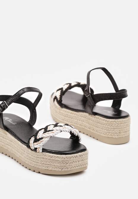 Czarne Sandały na Platformie Ozdobione Plecionką Tinariali