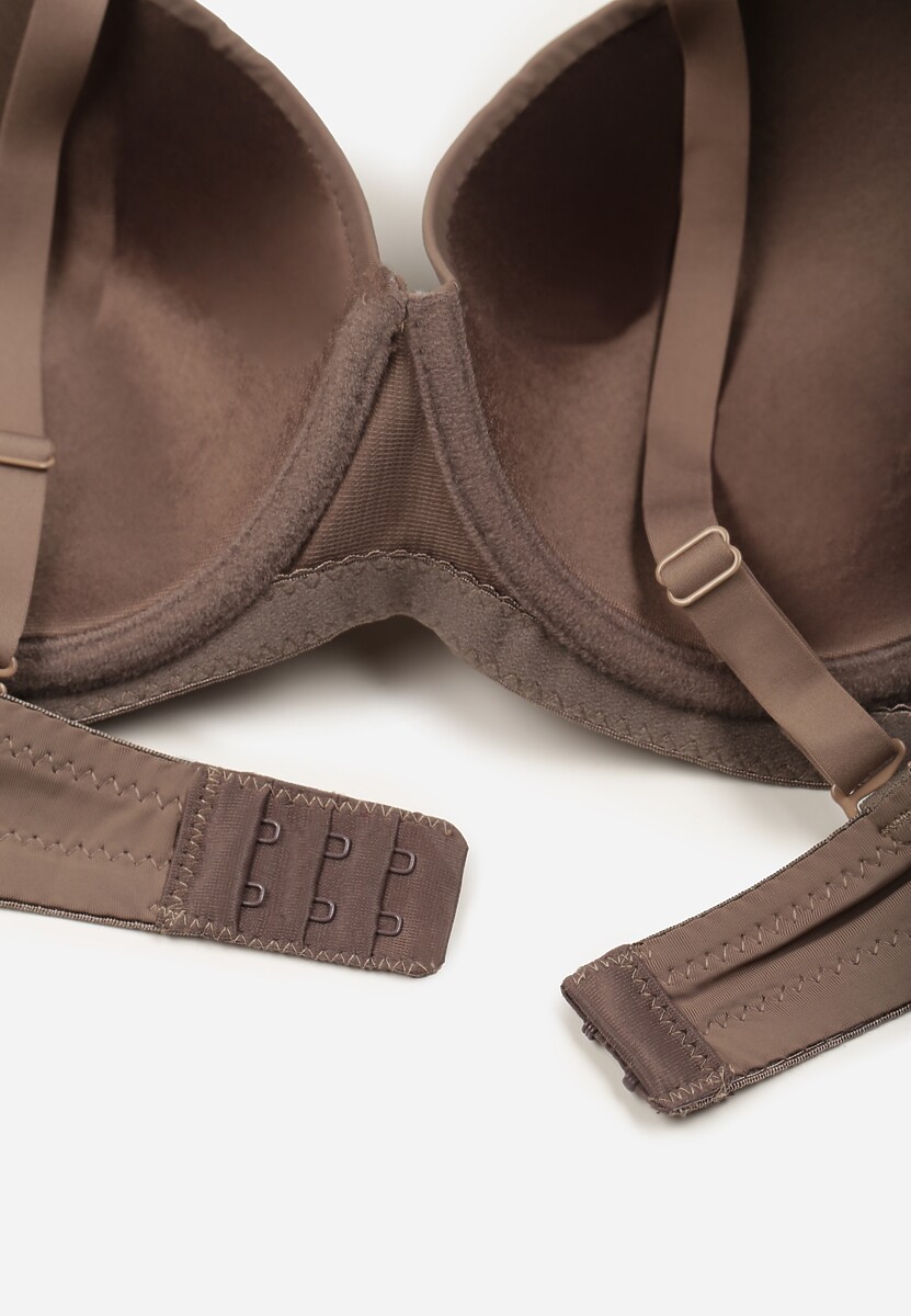 Beżowy Gładki Biustonosz o Klasycznym Fasonie Zdobiony Kokardką Caloris