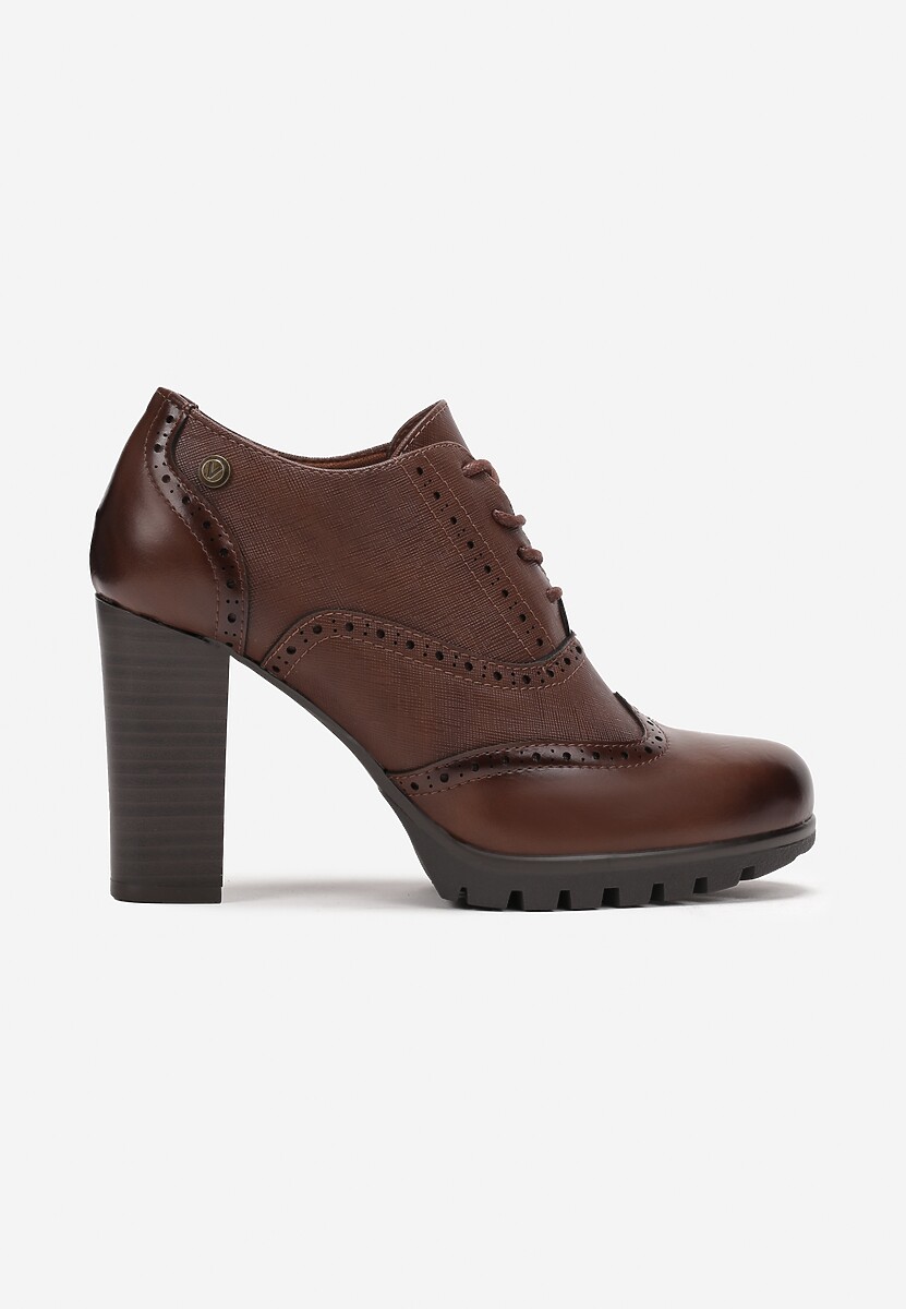 Brązowe Sznurowane Półbuty na Słupku Guirguis