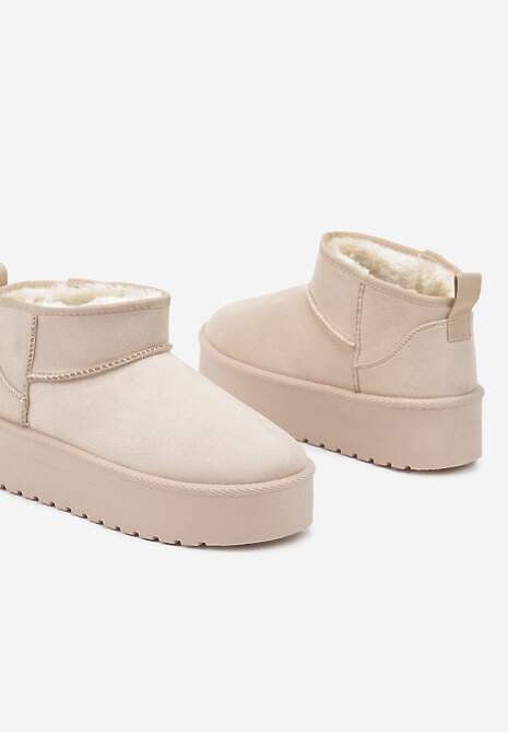 Beżowe Wsuwane Śniegowce na Gładkiej Platformie Merileeanne