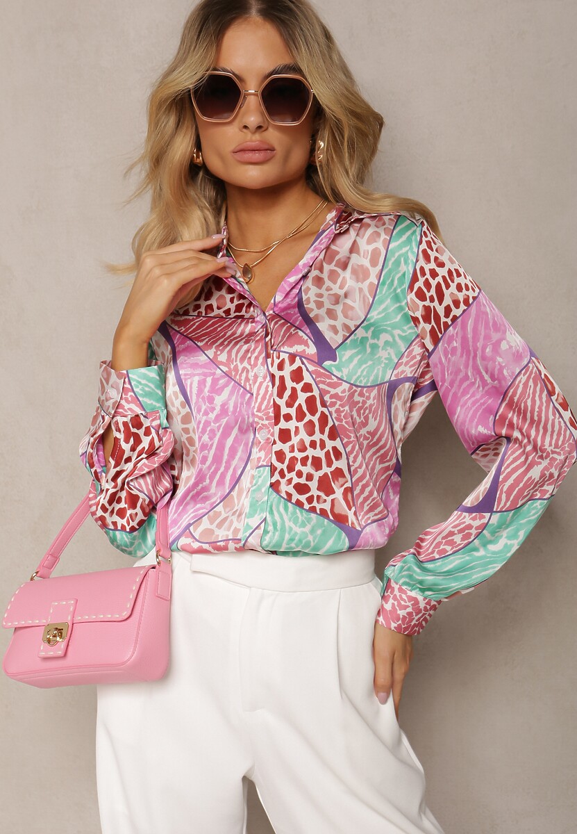 Fuksjowa Klasyczna Koszula z Kolorowym Abstrakcyjnym Printem Ripeata