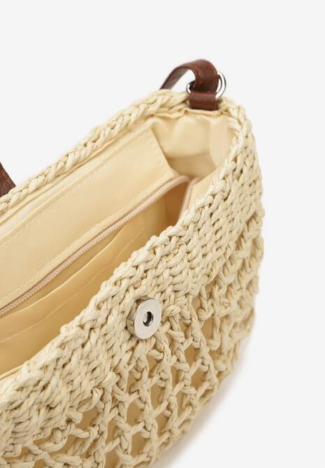 Jasnobeżowa Pleciona Torebka na Regulowanym Pasku z Zapięciem na Zatrzask i Suwak Setelia