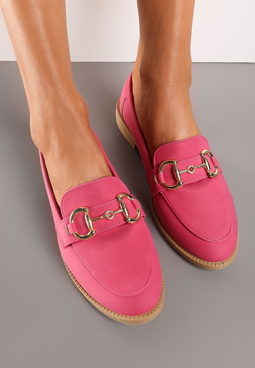 Fuksjowe Mokasyny Ozdobione Klamerką i Przeszyciem Ellvina
