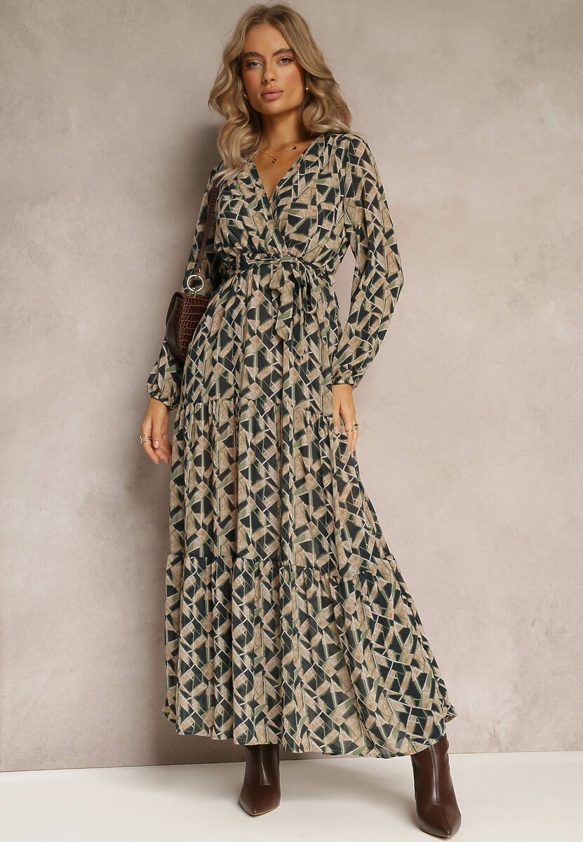 Zielona Sukienka Kopertowa z Gumką w Talii Jarne