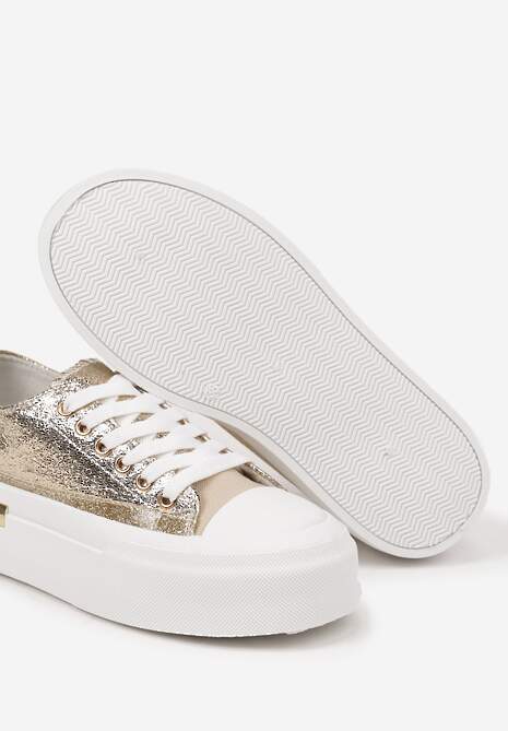 Złote Trampki na Platformie z Metalicznymi Sercami Florvila