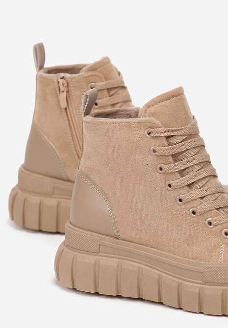 Ciemnobeżowe Botki za Kostkę na Platformie Viuan
