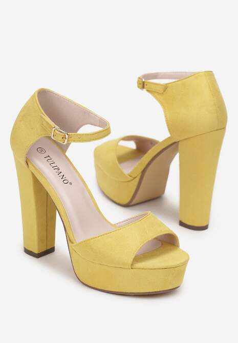Żółte Sandały na Słupku i Platformie z Imitacji Zamszu Yalenia