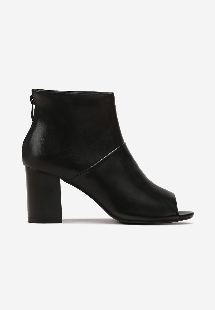 Czarne Botki za Kostkę na Słupku z Otwartym Noskiem Leocadie