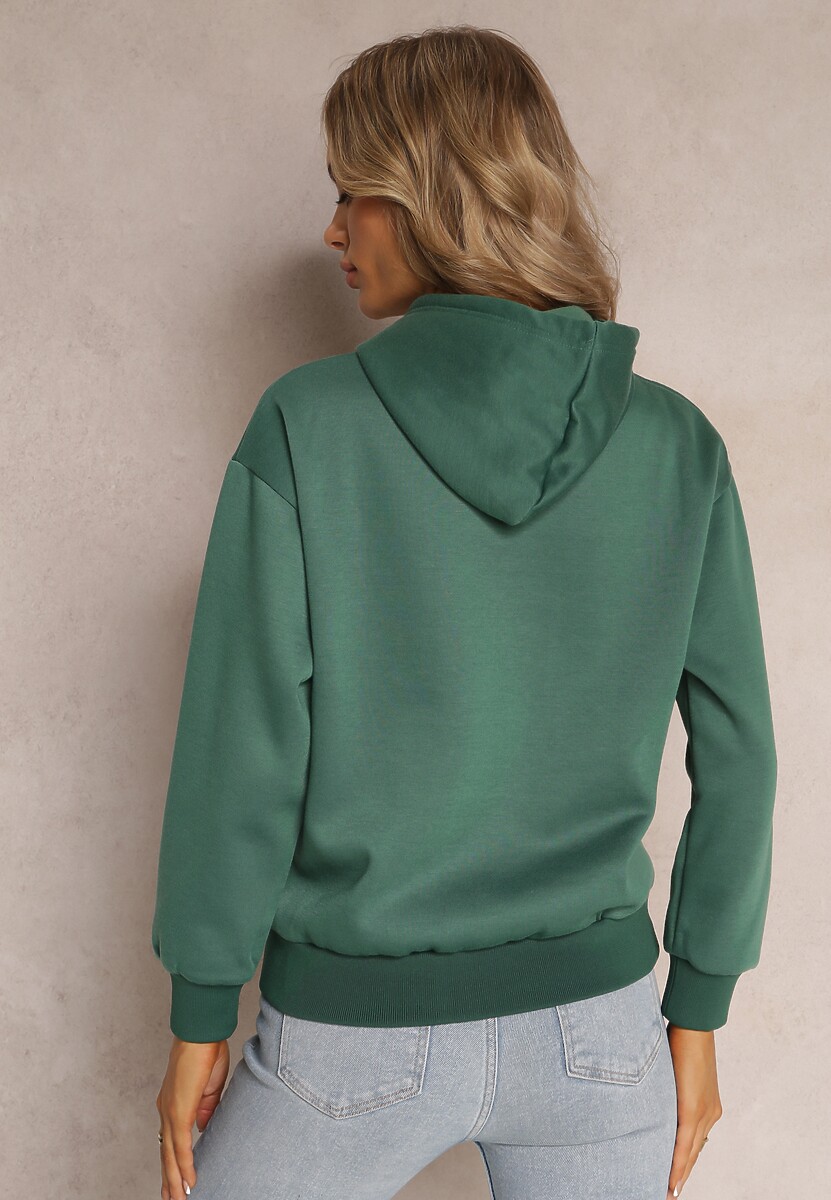 Ciemnozielona Ocieplona Bluza Kangurka z Nadrukiem Pralle