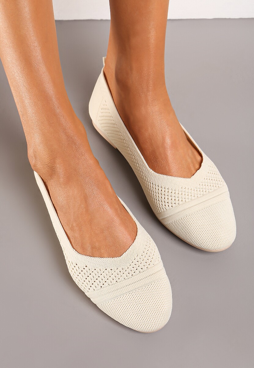 Beżowe Płaskie Balerinki z Siateczkowego Materiału Nelibra