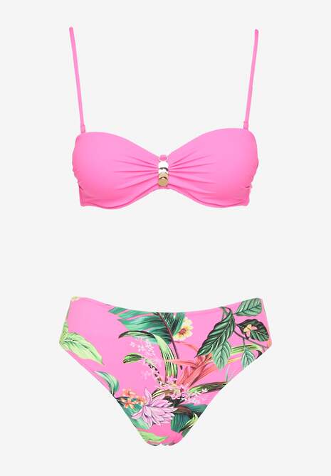 Fuksjowe Bikini Majtki Figi i Biustonosz z Metalicznymi Aplikacjami Natorea