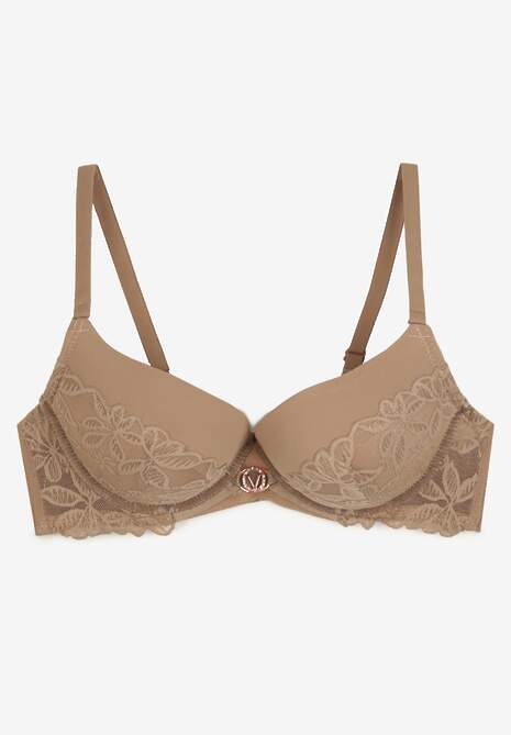 Ciemnobeżowy Biustonosz  Miseczka C z Koronkową Wstawką Mailenne