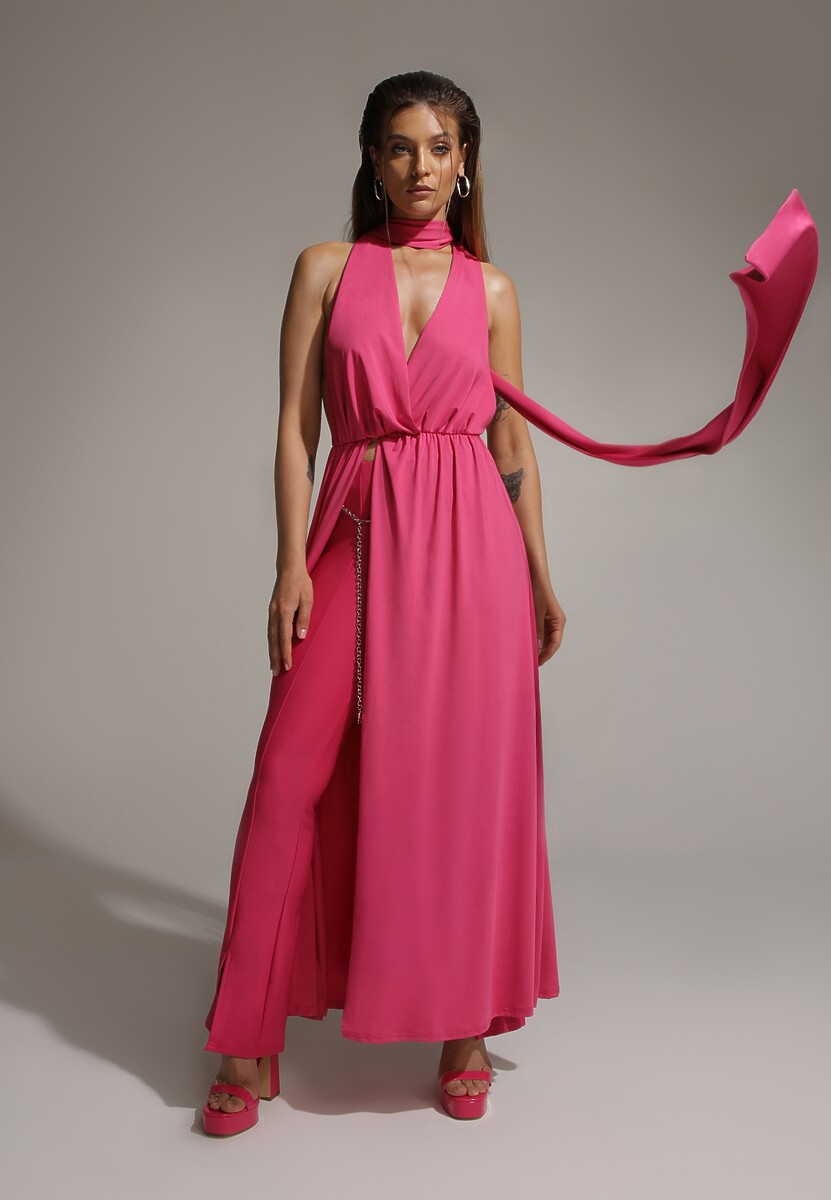 Fuksjowe Lakierowane Sandały na Wysokim Obcasie z Platformą Ekelia