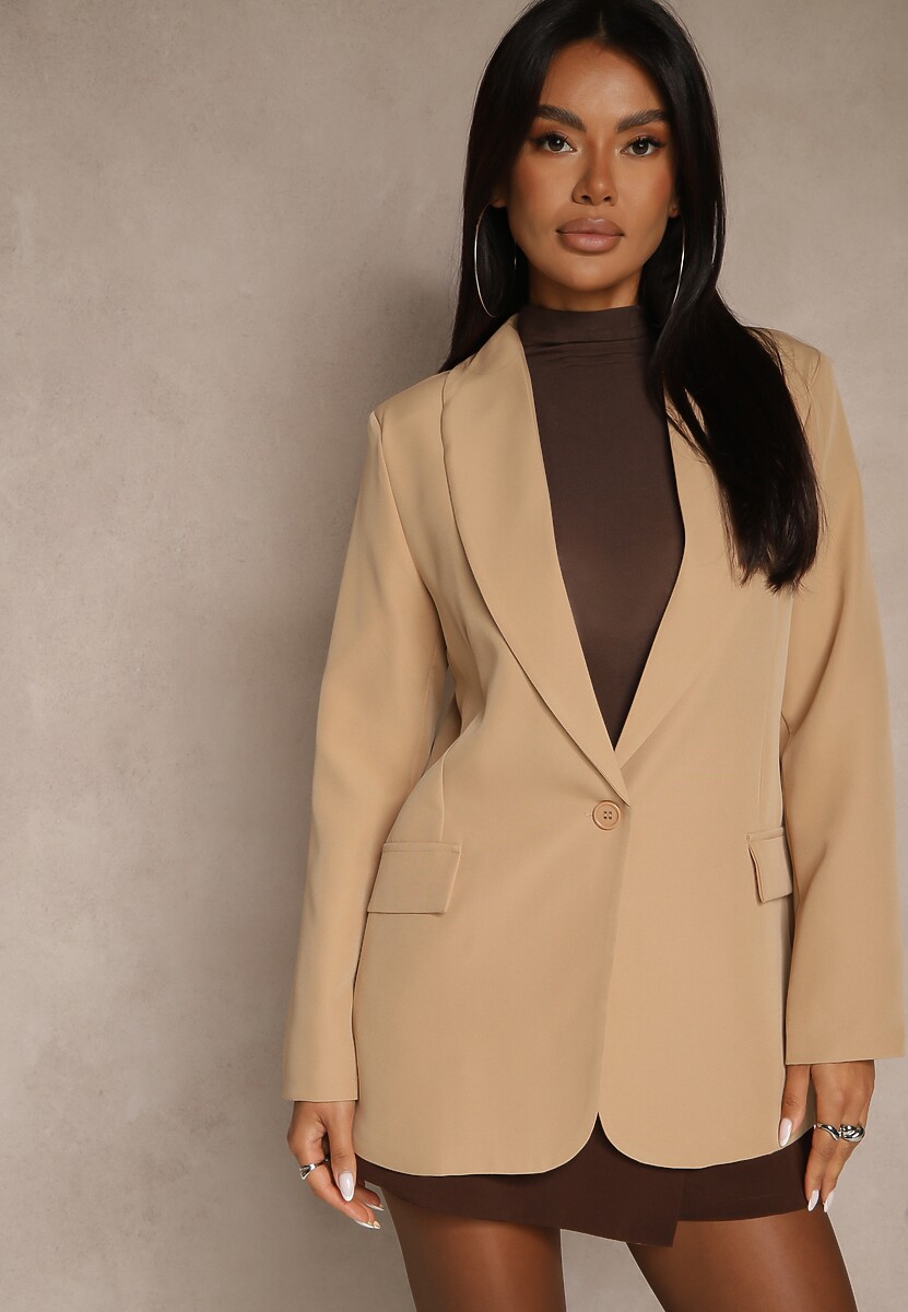 Ciemnobeżowa Marynarka z Ozdobną Imitacją Kieszeni Nilzedi