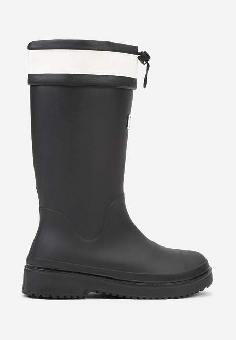 Czarne Kalosze Ozdobione Napisem ze Ściągaczem przy Cholewce Voslia