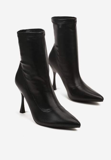 Czarne Elastyczne Botki Vices na Klepsydrowym Obcasie Noraye