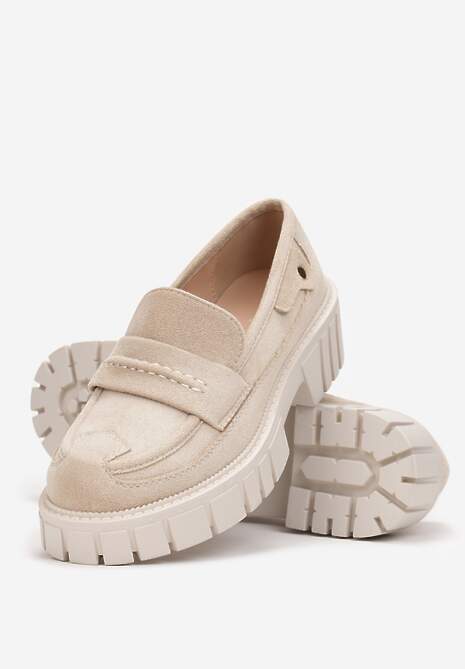 Beżowe Mokasyny z Ekozamszu na Grubej Podeszwie Lilianah