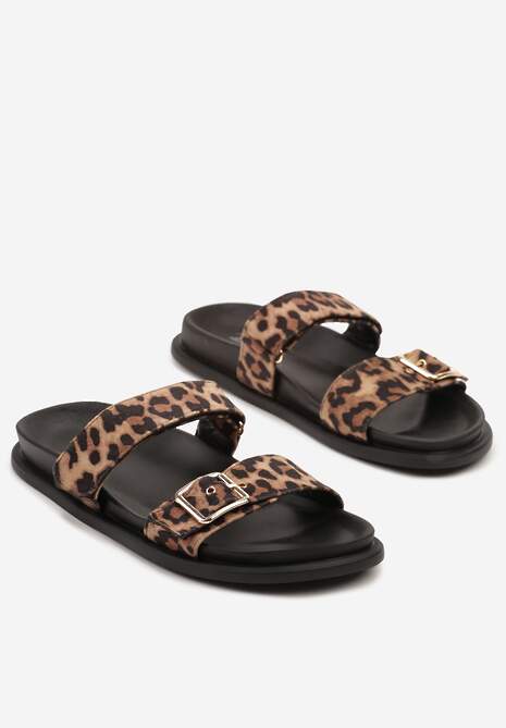 Panterkowe Klapki Ozdobione Dwoma Paskami Navinma