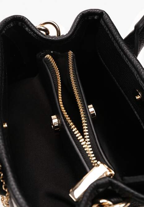 Czarno-Biała Torebka ze Wstawkami z Ekoskóry i Metalicznymi Detalami Kashia