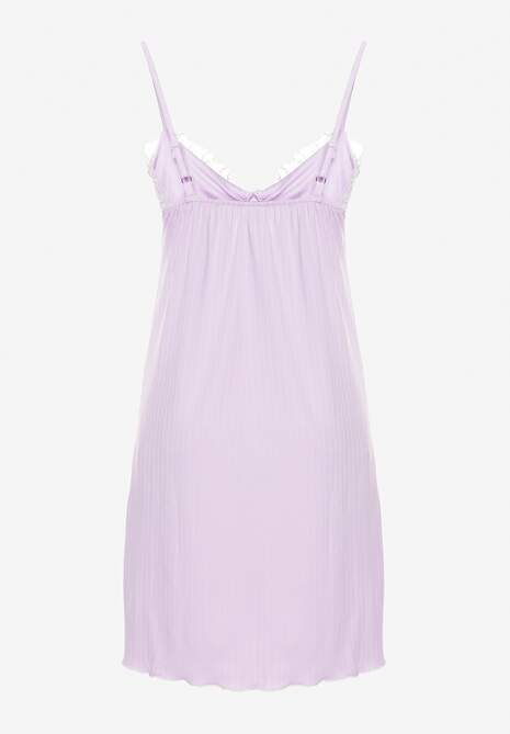 Fioletowa Koszula Nocna na Ramiączkach Zdobiona Marszczeniem Milonelia