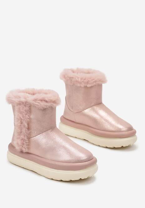 Różowe Śniegowce za Kostkę z Futerkiem na Platformie Daxolina