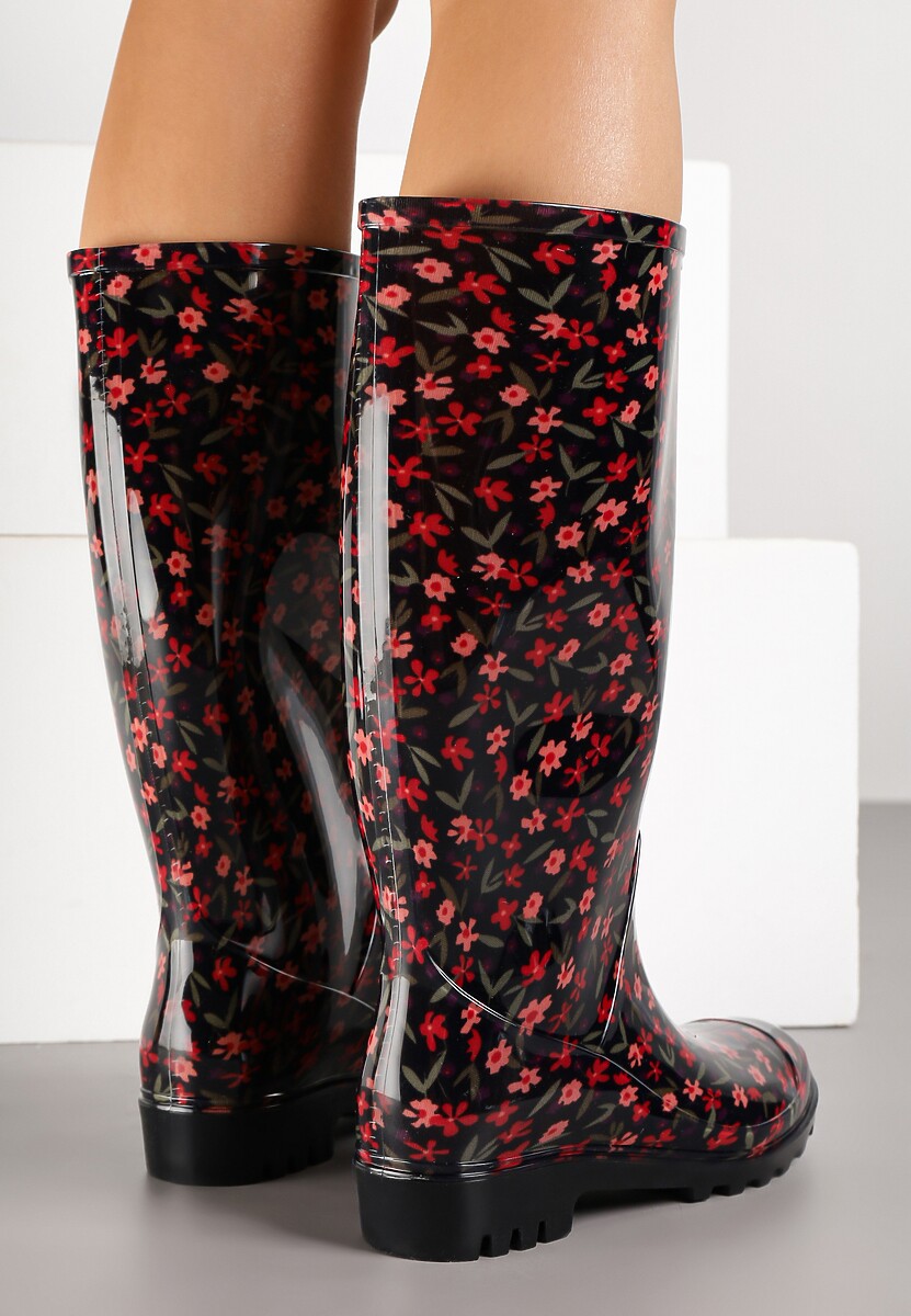 Czarne Kalosze w Kwiatowy Wzór Jerissa