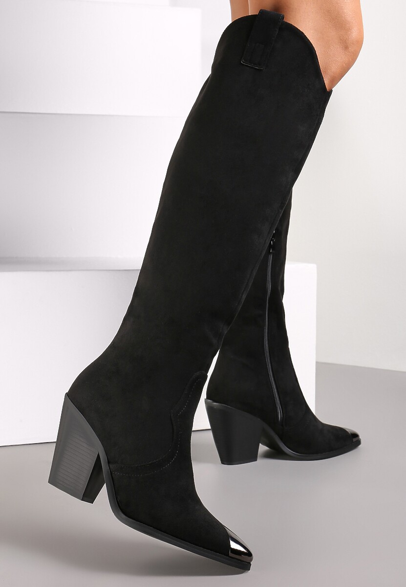 Ciemnobeżowe Kozaki Kowbojki ze Szpiczastym Noskiem Naphie